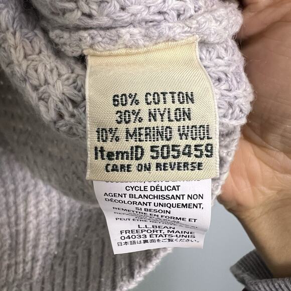 L L Bean Women Waffle Knit Turtleneck Sweater Gray Sz L Wool Cotton Blend Chunky - Picture 7 of 12